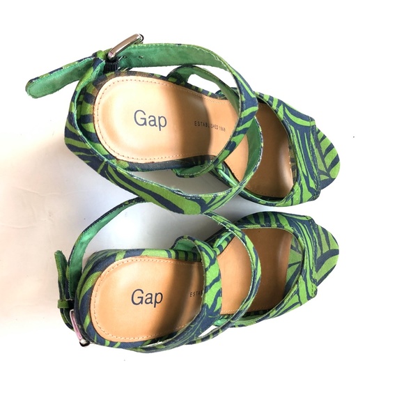 Gap Green Blue  Floral Wedge Sandal Heels - Picture 4 of 12
